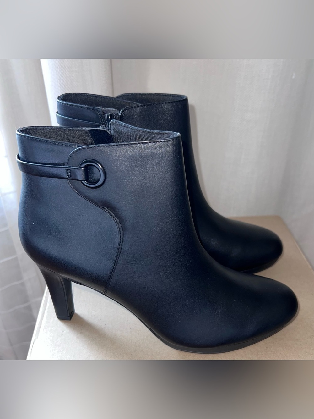 Clarks Adriel Mae Black Leather Heeled Ankle Boots